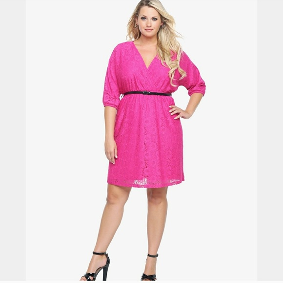 torrid Dresses & Skirts - Torrid Pink Lace Faux Wrap Midi Dress w/ Pockets